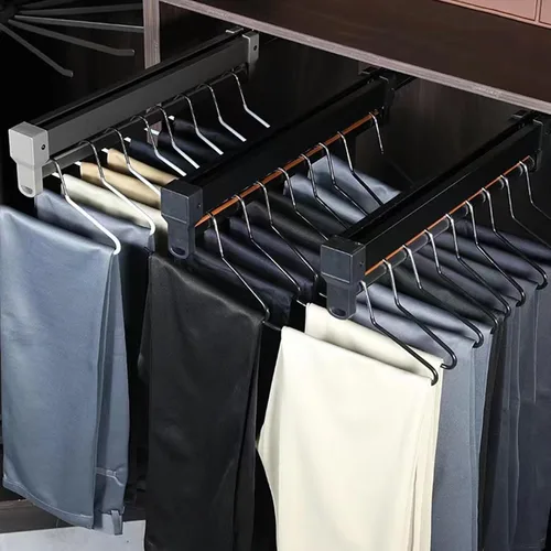 Vista 6 de Barra de valet extraíble para armario, barra retráctil de 55.1 lbs, organizador deslizante de aleación de aluminio, percha extensible de pista Negro