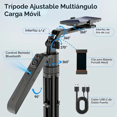 Vista 4 de Trípode de seguimiento facial automático de 71 pulgadas para iPhone con luz, kit de vlogging para iPhone con gesto/control remoto, rotación de 360°