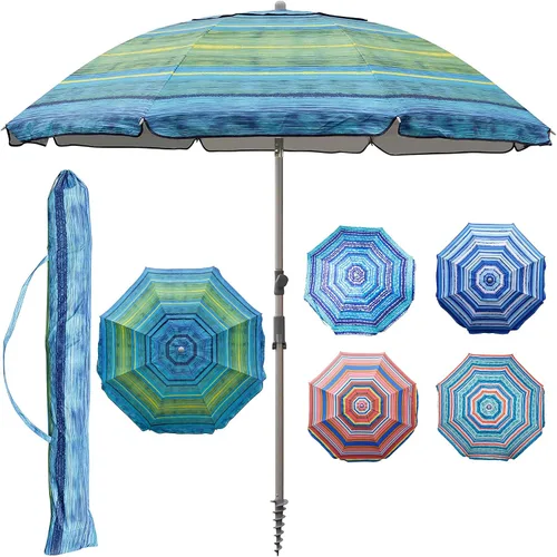 Vista 11 de Blissun Sombrilla de playa de 7.2 pies con anclaje de arena, sombrilla de playa portátil para arena con poste inclinable, bolsa de transporte