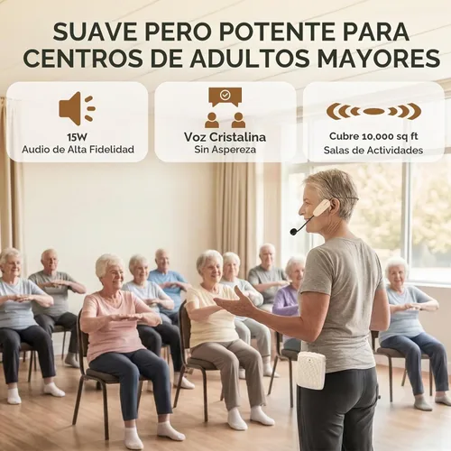 Vista 2 de WinBridge - Amplificador de voz Bluetooth - Micrófono inalámbrico de 15 W, sistema PA portátil para aula/ancianos, altavoz y micrófono para Beige