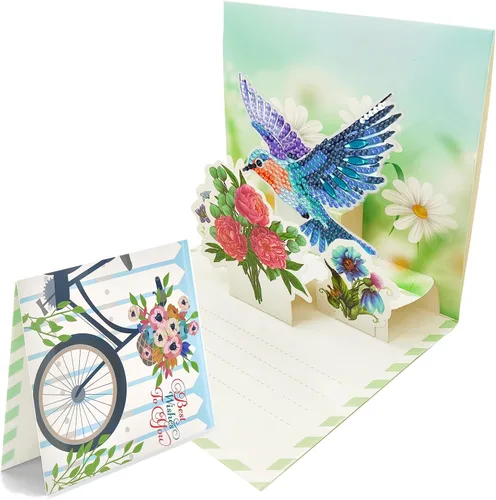 Vista 7 de LUSandy 8 paquetes de tarjetas de flores con pintura de diamantes 5D para adultos, tarjetas de felicitación 3D emergentes con tulipán, rosa