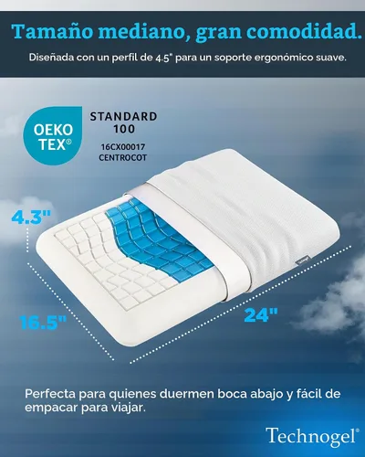 Vista 3 de Technogel Almohada de espuma viscoelástica de gel refrescante, almohada de enfriamiento Comfort Revolution, perfil ventilado de 4.5 pulgadas, zona