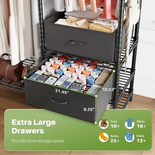 Vista 4 de HOKEEPER Perchero de ropa resistente para colgar ropa, cargas de 1200 libras, armarios portátiles ajustable con cajones desmontables, tablero