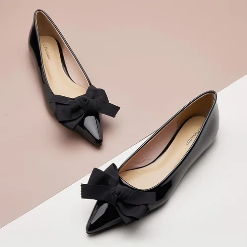 Vista 2 de C.Paravano Zapatos planos con lazo puntiagudo para mujer, cómodos y elegantes, zapatos sin cordones para uso casual y oficina