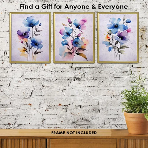 Vista 7 de Vintage Wild Blue Flowers Botanical Wall Art - Give Your Home A Touch of Elegance With Plant Pictures Wall Art, Unframed Set of 3, 8x10 Botanical