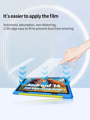 Vista 6 de Protector de pantalla para tableta URAO 2024 Android 14 para niños de 10 pulgadas, dureza 9H resistente al tacto, 2.5D, bordes redondeados sin
