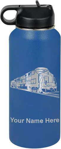 Vista 50 de LaserGram Botella de agua personalizada, tren de carga, acero inoxidable de doble pared aislada al vacío con popote superior, regalo grabado