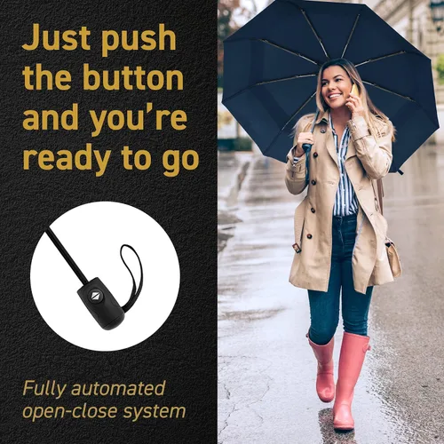 Vista 6 de Windproof Travel Umbrellas for Rain - Lightweight, Strong, Compact with & Easy Auto OpenClose Button for Single Hand Use - Double Vented Canopy for