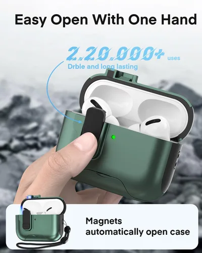 Vista 3 de Maxjoy Funda protectora para AirPods Pro 3 con kit de limpieza, funda rígida militar con bloqueo que absorbe los golpes, azul oscuro