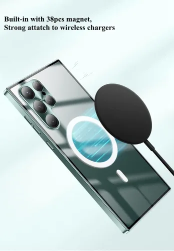 Vista 6 de Funda de aluminio para Samsung Galaxy S23/S24/S22 S25 Ultra / S22/Plus, soporte magnético de aluminio con carga inalámbrica, compatible con Magsafe