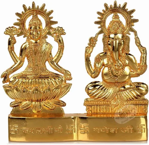 Vista 7 de IS4A Lakshmi Ganesh - Estatua de ídolo energizada chapada en oro, para boda, festival, aniversario, Diwali Puja, regalo espiritual de 4 pulgadas
