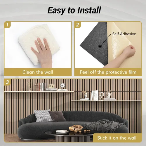 Vista 7 de TONOR 2 paneles de listones de madera, paneles acústicos adhesivos de 48 x 24 pulgadas para pared, paneles decorativos 3D estriados para absorción