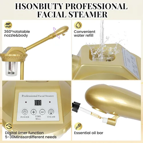Vista 4 de Vaporizador Facial Profesional con Más Vapor para Limpieza Profunda e Hidratación, Vaporizador para Esteticistas sobre Ruedas con Configuración
