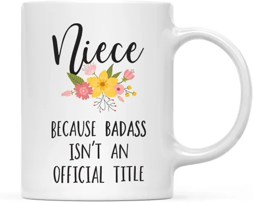 Vista 40 de Andaz Press Taza de café de 11 onzas, regalo de broma, tía porque Badass no es un título oficial, gráfico floral, 1 paquete