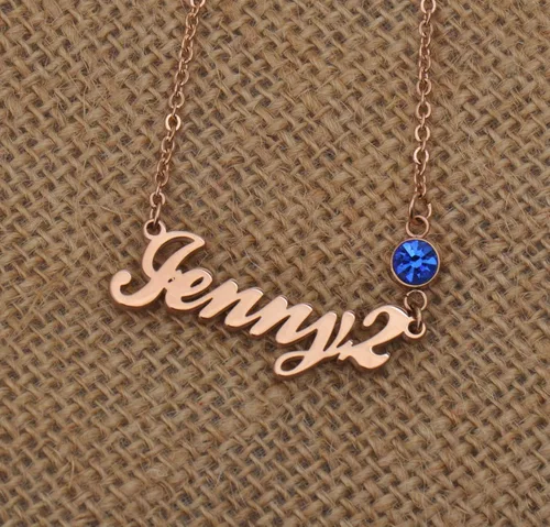 Vista 2 de LikeFun Collar con nombre personalizado para uso diario con piedra natal para niñas
