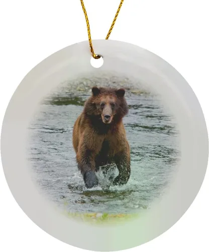 Vista 8 de 3dRose Brown Bear chases After a Salmon 3 inch Snowflake Porcelain Ornament