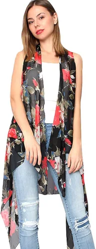Vista 6 de CCFW Floral Impreso Abierto Frente Drape Cardigan Bufanda Chaleco