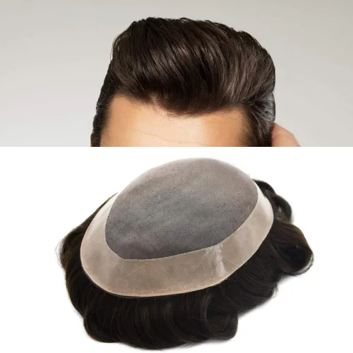 Vista 41 de LOVIN - Sistema de cabello humano para hombres, postizo fino de encaje mono para hombre, prótesis masculina de piel de polietileno alrededor