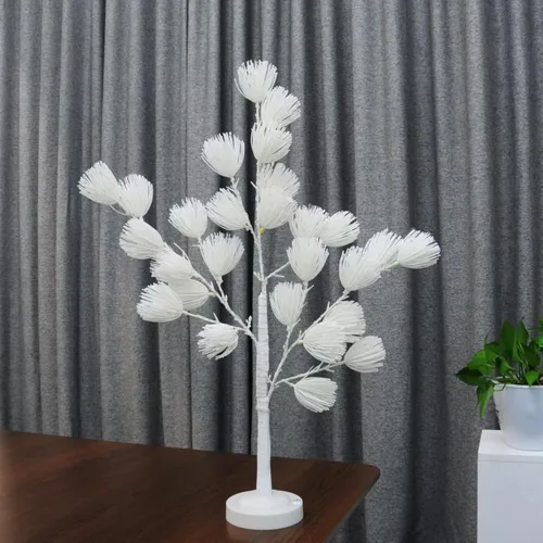 Vista 7 de Árbol de pino blanco artificial con ramas iluminadas, árboles de flores con luces LED para decoración de Navidad en interiores (20 pulgadas)