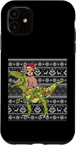 Vista 6 de iPhone 12 mini Chihuahua on Trex dinosaurio feo suéter navideño fresco divertido caso