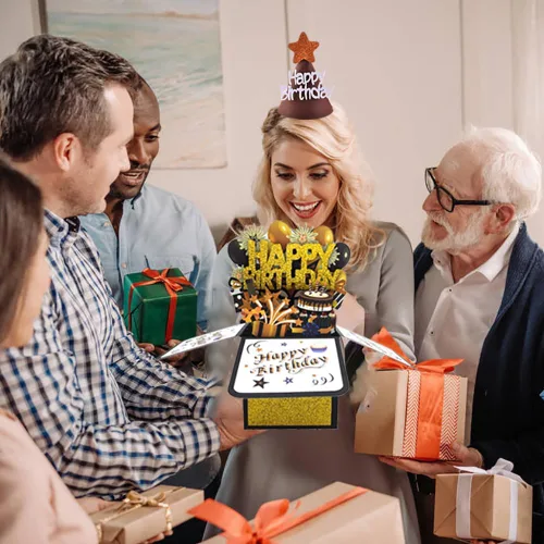 Vista 4 de Tarjeta desplegable de feliz cumpleaños para mujeres y hombres, divertida caja de felicitación 3D de cumpleaños con sobres, etiqueta de notas