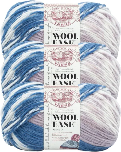 Vista 7 de Lion Brand Yarn - Ovillo de lana Wool Ease Fair Isle, hilo para tejer, color beige/oliva, 1 unidad Worsted Weight Wool Acrylic Blend Knit &