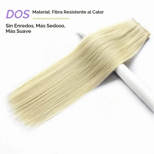 Vista 5 de Extensiones de cabello rubio con clip, lacio, de 22 pulgadas de largo, sintético, negro, grueso, 5 piezas para mujeres, bodas, fiestas, uso diario