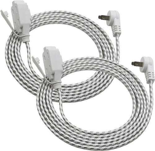 Vista 12 de Clear Power DCIC-00352P-DC - Paquete de 2 cables de extensión para interiores de 6 pies y 3 tomas, 16/2 SPT-2, marrón, enchufe polarizado de 2