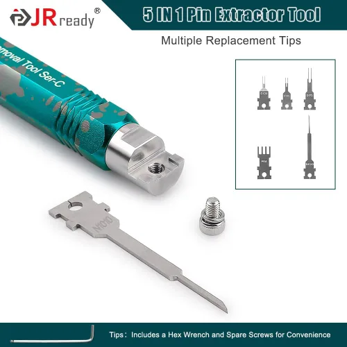 Vista 4 de JRready ST5255-05 Kit de herramientas extractoras de pines Herramienta de extracción de terminales con 5 puntas de repuesto para Molex Mini-Fit Jr.