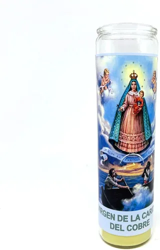 Vista 4 de Virgen de la caridad del cobre veladora de rezo sin fragancia 14 oz vaso grande una pieza vela de oración de una pieza 14 oz de vidrio alto oración