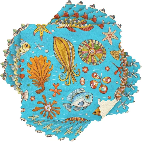 Vista 8 de Retro Sea Fish Cuttlefish Blue Absorbent bar Towels Tea Towel Set Terry Dish Cloths for Kitchen Print Camping Soft Martillo para cocina 11x11in 6