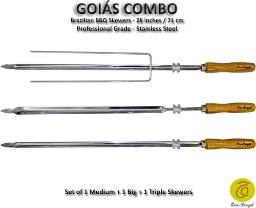 Vista 2 de Goias Combo - Juego de 3 brochetas brasileñas para barbacoa de 28" - Grado profesional
