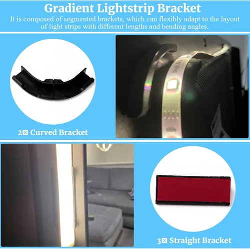 Vista 3 de 5 soportes genéricos mejorados para Philips Hue Play Gradient Lightstrip clips de montaje con buen efecto de soporte para parte trasera plana