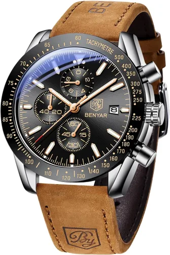 Vista 18 de BENYAR Reloj analógico de cuarzo cronógrafo impermeable luminoso de diseñador para hombre, reloj de pulsera para hombre, para negocios, trabajo