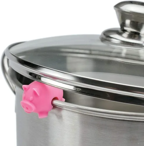 Vista 2 de Tovolo - Juego de 3 soportes de tapa de olla de silicona con animales de granja, resistente al calor, a prueba de derrames, gadget de cocina