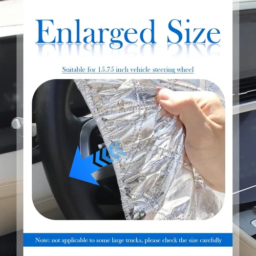 Vista 4 de Cubierta de Volante de Coche con Protección Solar, Cubierta de Rueda de Coche de Película de Aluminio para Aislamiento Térmico y Enfriamiento