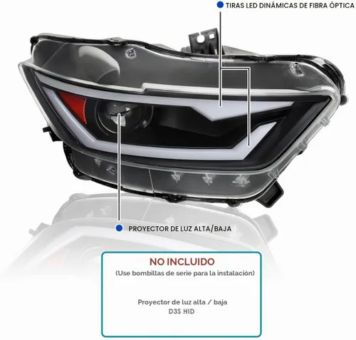 Vista 3 de SPEC-D TUNING Faros proyectores negros con barra LED y animación de inicio compatibles con Ford Mustang 2015-2017, Ford Mustang Shelby 2018-2020