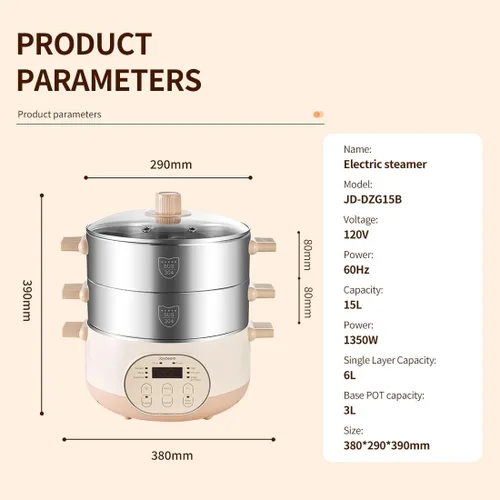 Vista 9 de Joydeem Vaporizador eléctrico de alimentos para cocinar, vaporizadores de verduras y alimentos de acero inoxidable de 2 niveles, gran capacidad