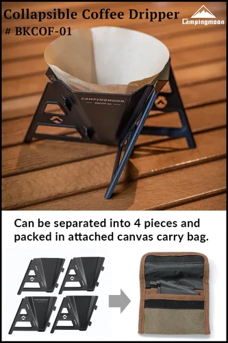 Vista 3 de CAMPINGMOON - Gotero de café plegable para acampar al aire libre, acero inoxidable 304 COF-01 (negro)