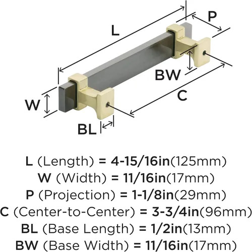 Vista 6 de Amerock Mango de gabinete Cromo negro/Oro cepillado 3-3/4 pulgadas (96 mm) de centro a centro Overton paquete de 1 unidad Jaladera