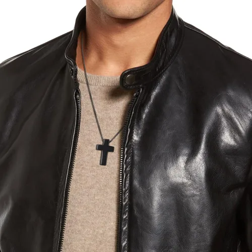 Vista 2 de COAI Collar con colgante de cruz de piedra de obsidiana de joyería religiosa