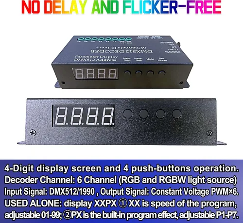 Vista 3 de Controlador LED Decoder DMX512 de 6 canales CANRIA DC 5V-24V, para tira de luz LED RGBRGB RGBW RGBWW RGBWWW, pantalla de 4 dígitos