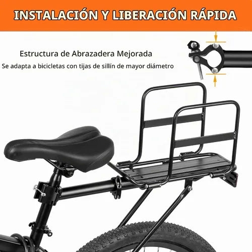 Vista 7 de Foldable Wide Wings Bike Cargo Rack, Quick Release, Universal, Large Capacity, Height Adjustable Fit 24'-29