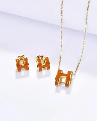 Vista 3 de Diseño clásico 11 tamaño grande 18K chapado en oro collar pendientes conjunto colorido color opcional joyería de regalo de las mujeres