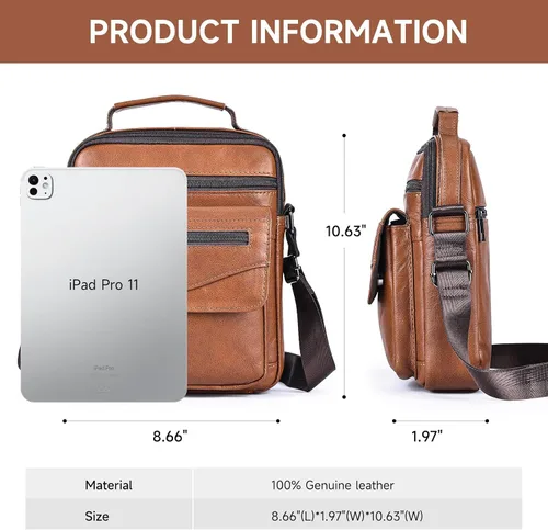 Vista 2 de NIUCUNZH Bolso de hombre de cuero genuino para hombre, bolso bandolera para hombre, bolso pequeño de mensajero