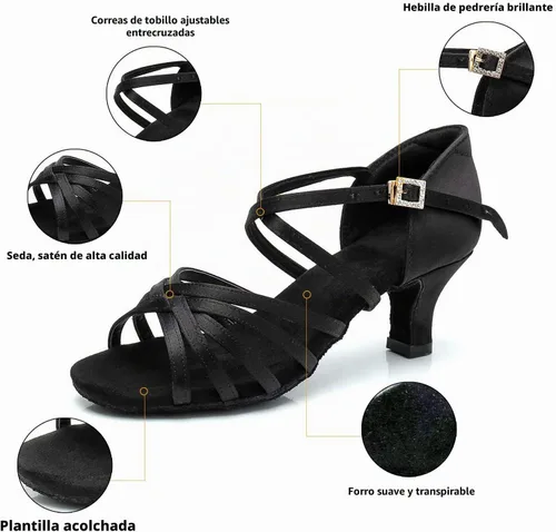 Vista 5 de RoseMoli Zapatos de baile latino para mujer, de satén, profesional, para sala de baile, salsa, práctica, rendimiento