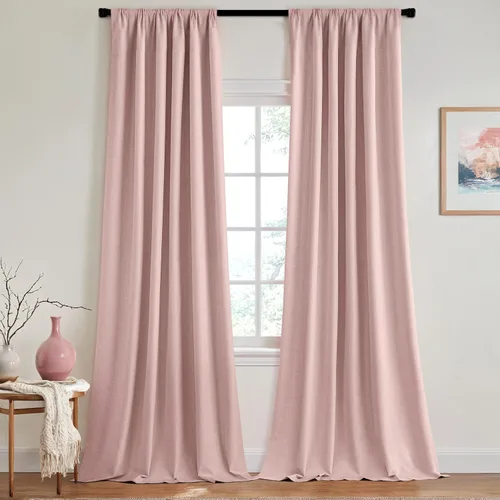 Vista 26 de MIULEE Cortinas 100% opacas de 63 pulgadas de largo, 2 paneles para dormitorio, cortina gruesa negra para oscurecer la habitación, pestaña trasera