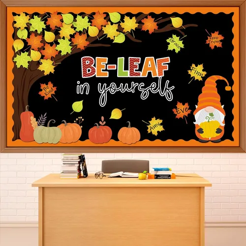 Vista 9 de Tablero de anuncios de girasol de otoño 3D para aula, bordes a cuadros marrones con papel de otoño 3D, girasol, nos encanta el otoño, sobre todo