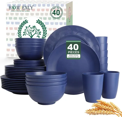 Vista 35 de Homienly Juegos de Vajilla Premium de Paja de Trigo, Platos y Tazones Ligeros e Irrompibles, Tazas, Servicio para 4, Apto para Lavavajillas
