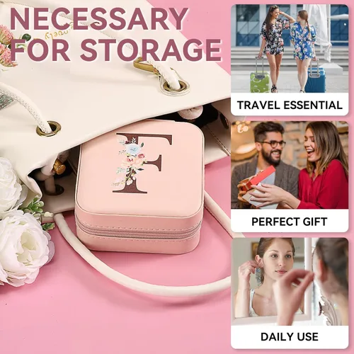 Vista 7 de Joyero de viaje para mujer, artículos esenciales de vacaciones para mujeres, anillo collar, aretes, caja organizadora de joyas con espejo, regalos